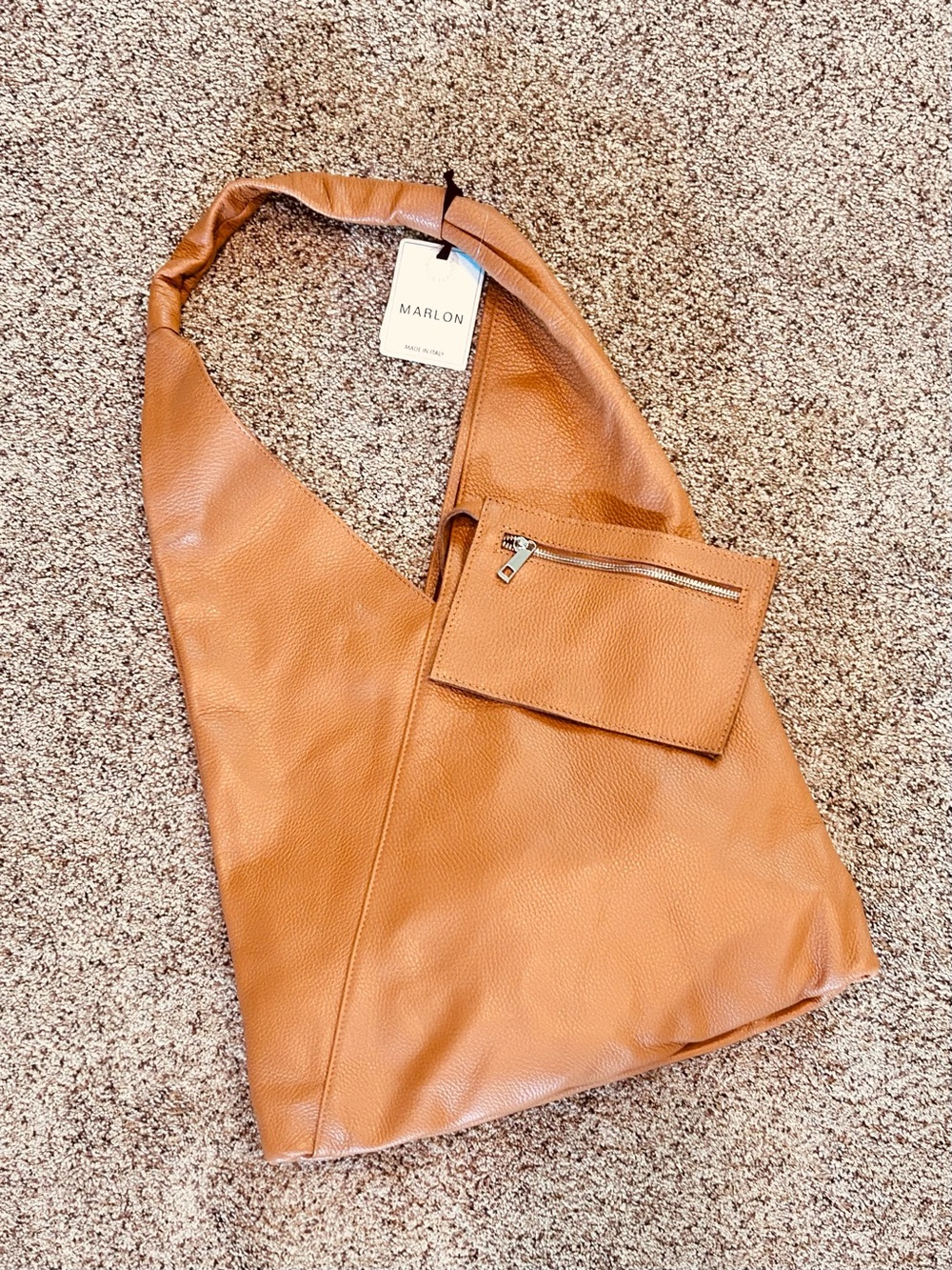 Marlon Giselle Leather Bag Slouchy Hobo Raw Suede Interior Made in Italy NEW - Picture 2 of 16